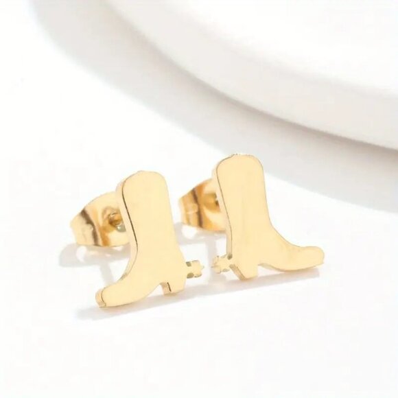 Gold-Tone Stainless Steel Cowboy Boot Petite Stud Earrings - Picture 1 of 4